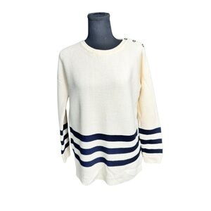 Boden Breton Stripe Wool Blend Sweater Sailor Button Nautical Preppy Cozy Size 6